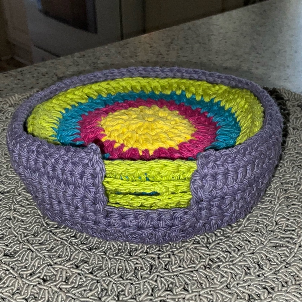 Handmade Crochet 5 Oversized  Coaster Set SouthWestern Coffee Cup Mug Rug